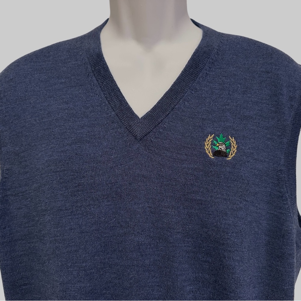 Peter Millar Crown Men Vest V Neck L Merino Wool Heathered Blue Golf Crest Eagle